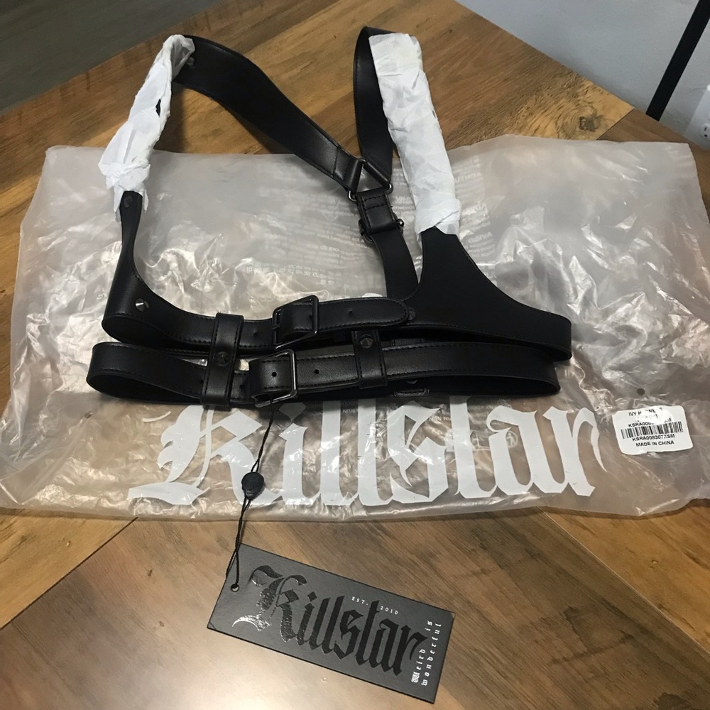 Killstar Black Faux Leather Studded Chest Ivy Buckle Harness Size S/XS Goth Alt